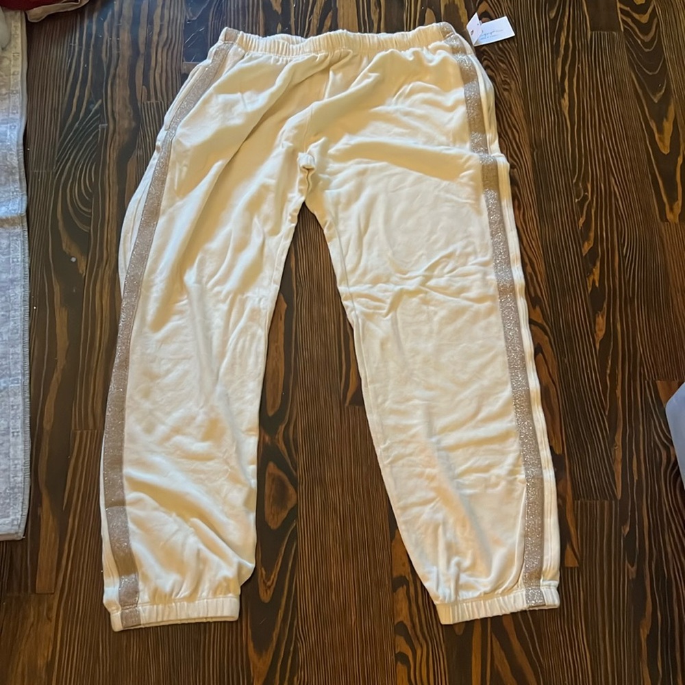 Spiritual gangster sweatpants joggers - gold stripe large stretchy soft